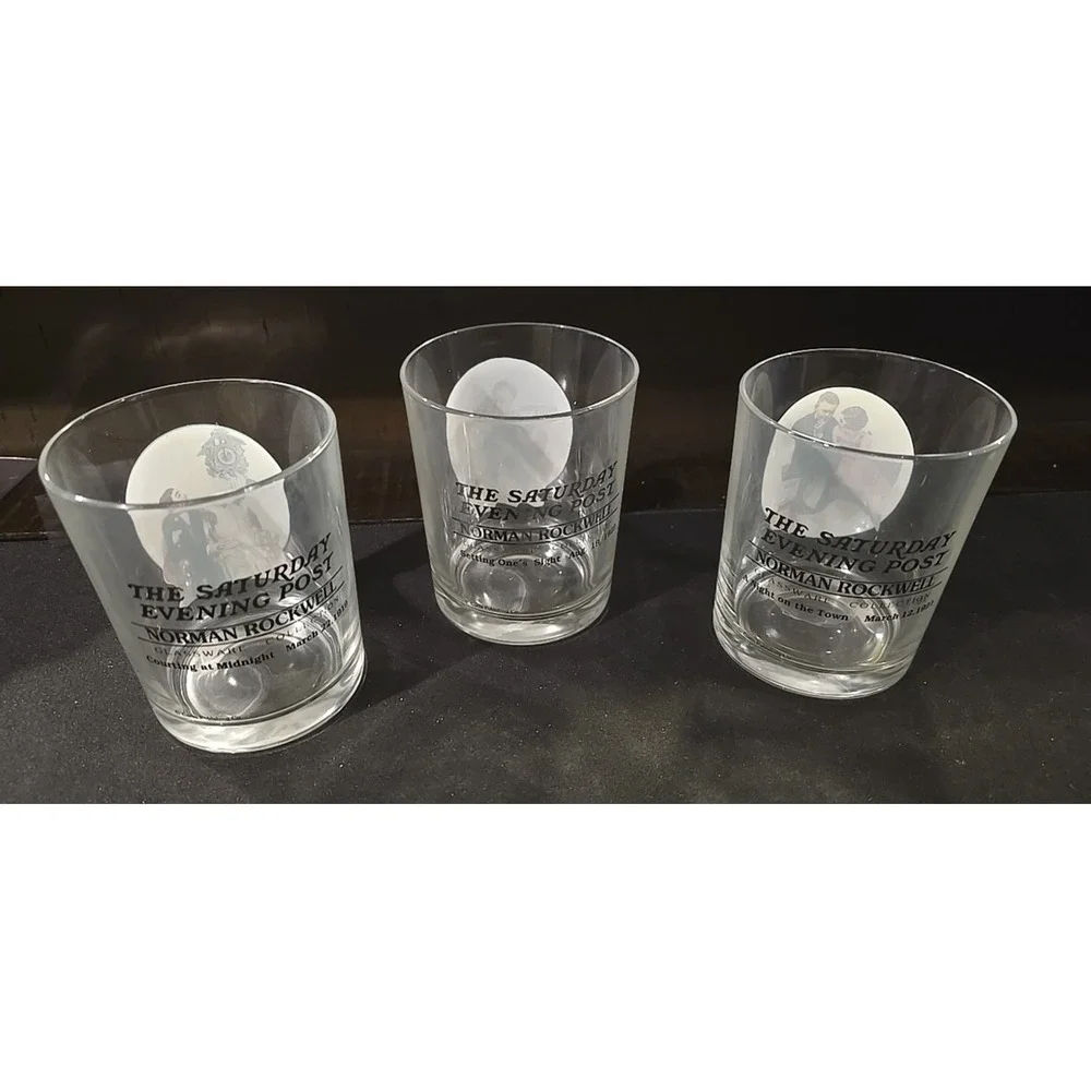Norman‎ Rockwell Saturday Evening Post Glassware Glasses Set of 3